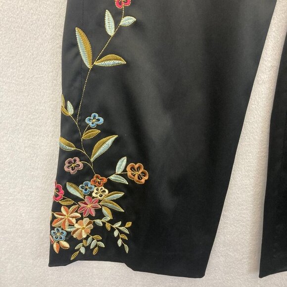 Y2K Spenser Jeremy 16W Black Satin Floral Embroidered Wide Leg Dress Pants Boho - Picture 9 of 15